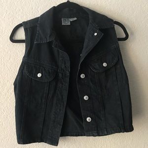 Vintage Black Denim Vest (Biker Style Vest) (S)